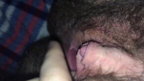 Hairy FTM plays with HUGE clit (first ever!)