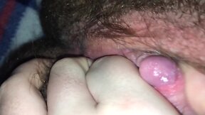 Hairy FTM plays with HUGE clit (first ever!)