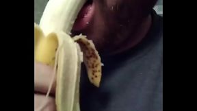Guy deepthroats a banana pt 3