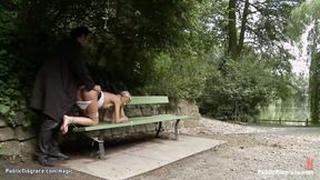 ”Strapped blonde banged in the woods”