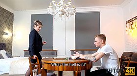 Tutor with short hair nailed by student in several hot poses