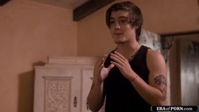 Big tits stepmom and stepdad are being loud and their stepson joins in 3some so they keep it down.The milf deepthroat their big cocks and gets fucked