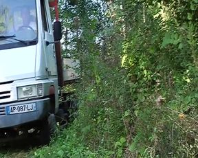 Cute French doll eats cum after hard anal fuck in the woods