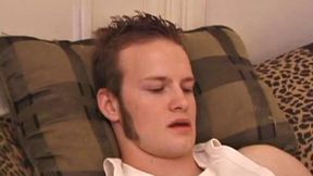Horny Lex Python works his dick and lubes up before stripping. As he jacks off Lex shows his ass and in no time flips his legs over his head and explodes a load on his face.