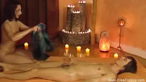 Hot Indian massage tutor gets a hand job from his sexy student with a huge