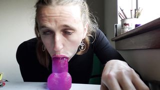 nasty Trans scum Drools On A romp faux-cock And Gobbles Her jism