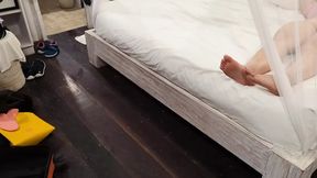 Sneaking peak Asian stepsister's perfect pussy&#x270C; in her room and jerking off over it