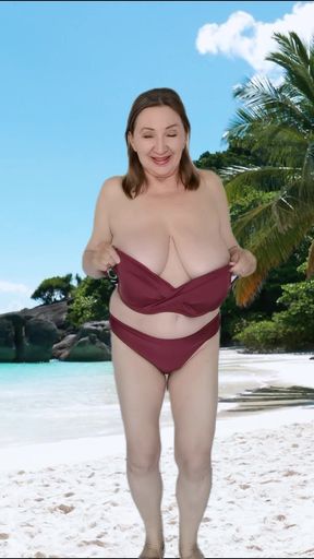 Sexy Granny in Bikini Teasing by Huge Tits
