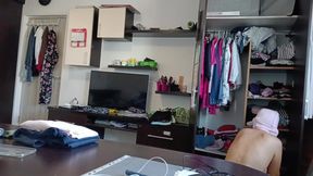 Amateur Woman Has Fun Trying on Clothes and Cutting Them.