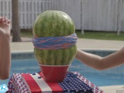 camsoda teens with big ass and big tits make a watermelon explode with rubber bands