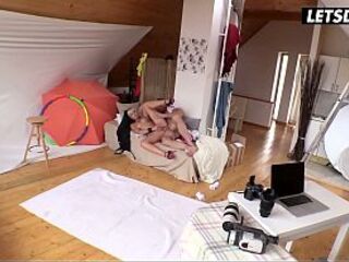 Skinny Blond Screwed Raw on a Mattress... Close-Up of Her Stretched Snatch