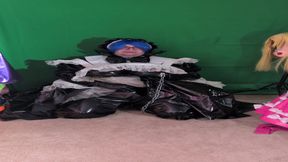 Layered PVC Maid Aoi in a long magic wand vibrator session