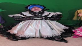 Layered PVC Maid Aoi in a long magic wand vibrator session