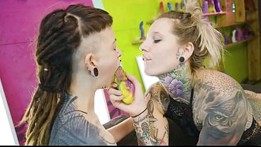 Shy teen gets wrecked in lesbian strap-on scene with tattooed dominatrix