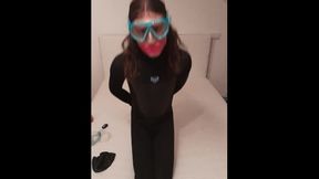 Trans Nymph enjoys long Breathplay and Restrain bondage Games in Wetsuit and Snorkel Mask until Ejaculation