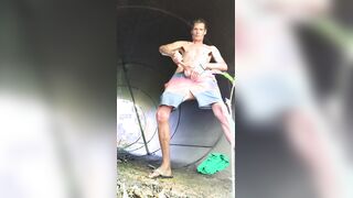 Public tugging monster lollipop in a culvert good-sized flow