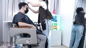 Busty Hairstylist Flirts with Customer