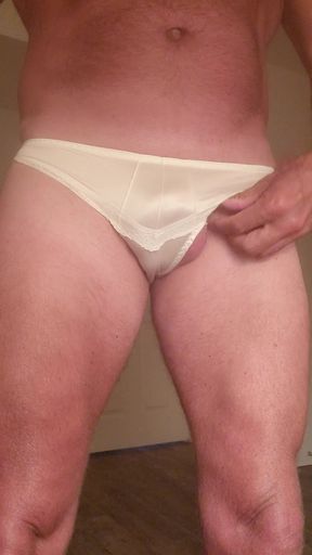 Cumming in white satin panties with anal vibrator.