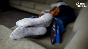 Sexy relaxed feet POV + trying on shoes