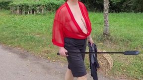 A public walk in transparent blouse