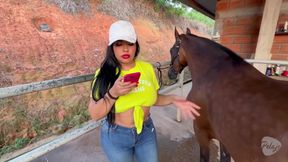 The mare got sick and the vets fuck the busty, big ass Latina owner until she squirt 2 calm her down