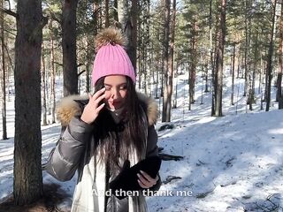 Real Sex in Winter Snowy Forest with Cum in Vagina - Creampie