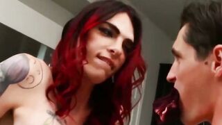 Stunning Chelsea Marie swallows cock after TS seduction