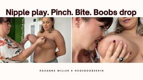 Nipple Obsession - Roxanne Miller and HugeBoobsErin make you cum with tit play, nipple play, huge boobs, nipple pinch, nipple bite, nipple tagging, lift boob by nipple, bbw body, brunette, blonde and tit worship
