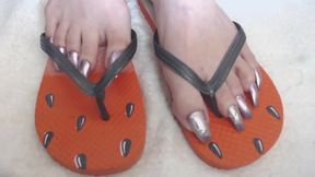 Sexy silver metallic long long toenails