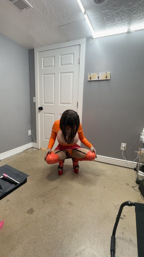 Velma riding her favorite chair with her huge cock and big tits
