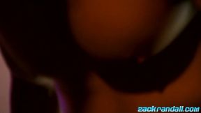 Nerdy hunk Zack Randall shows off muscles and jerking off
