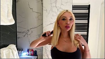 Big ass big tits amazingly beautiful blonde in the bathroom flashes her meaty pussy lips and sexy booty
