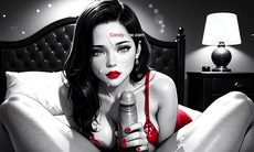 Busty Anime Babe in Red Lingerie Toys Eiffel View