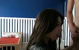 Beautiful tranny sucking off alpha military guy