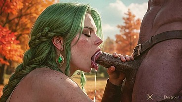 I caught a green-haired elven girl masturbating in the park...I showed her how to behave in public places - with my big black cock!! [AI]