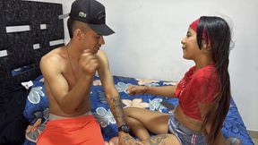 I bet with my stepsister a rich and delicacious fuck playing rock paper or scissors, my stepsister loses playing and I end up fucking her.
