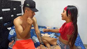 I bet with my stepsister a rich and delicacious fuck playing rock paper or scissors, my stepsister loses playing and I end up fucking her.