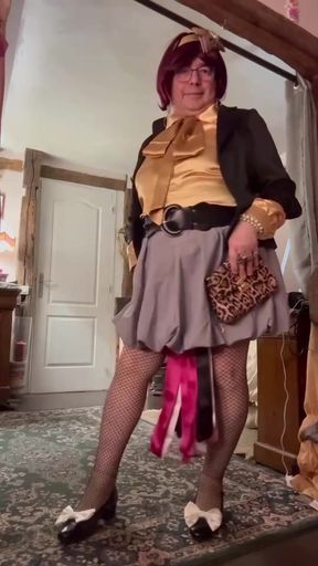 Dressed in a little gray puffy skirt for an evening out