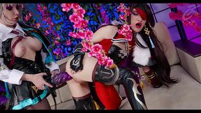 Anime lesbian bitches stretch their juicy anal holes