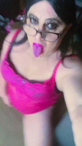 Krissy Sweets 🍭 stroking her she cock in pink lingerie shooting hot cum all over her pretty little feet   Clip 1