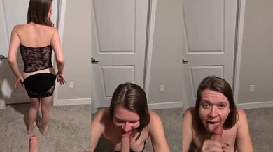 Needy Brunette Step Mommy Sucks Your Throbbing Cock Before Bed Lingerie