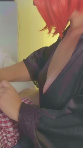 My stepdaughter secretly drinks my cum in the morning. Leaving red lipstick on my dick   Clip 1