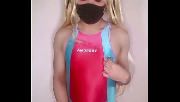 cute femboy rubs lube all over herself and cums