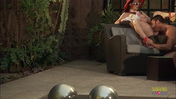 Sultry brunette MILF gets pounded in poolside fuck session