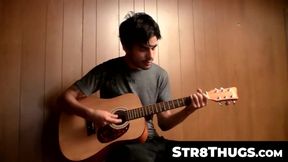 Str8Thugs.com - Handsome young man's solo guitar and jerk off cum blasting session