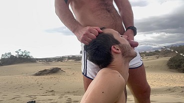 Master Dominates and Pisses on Twink slut on the Beach