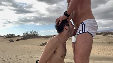 Master Dominates and Pisses on Twink slut on the Beach