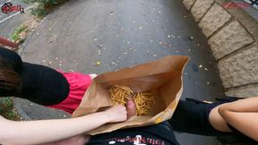 Street Double Handjob Hidden In Fries Bag, Hard Stimulation!