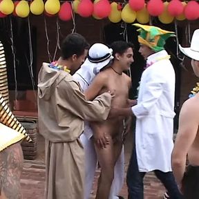 Costume party turns into a huge gay orgy party