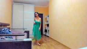 sweet beautiful myla_angel in green transparent dress!